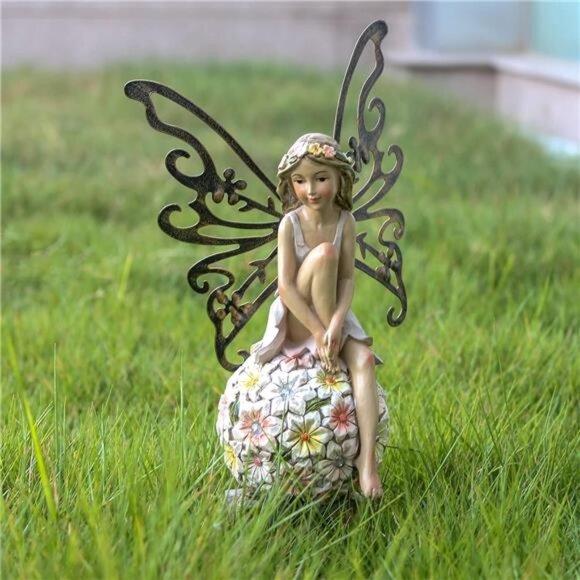 Flower Fairy Garden Decor,Garden Fairy Statues Outdoor,Solar Powered Outdoor - Picture 1 of 7